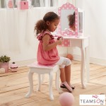 Masuta de toaleta copii cu 3 oglinzi, sertar si scaun Roz-Alb - Vanity Table and Stool  Masuta de toaleta copii cu 3 oglinzi, sertar si scaun Roz-Alb - Vanity Table and Stool